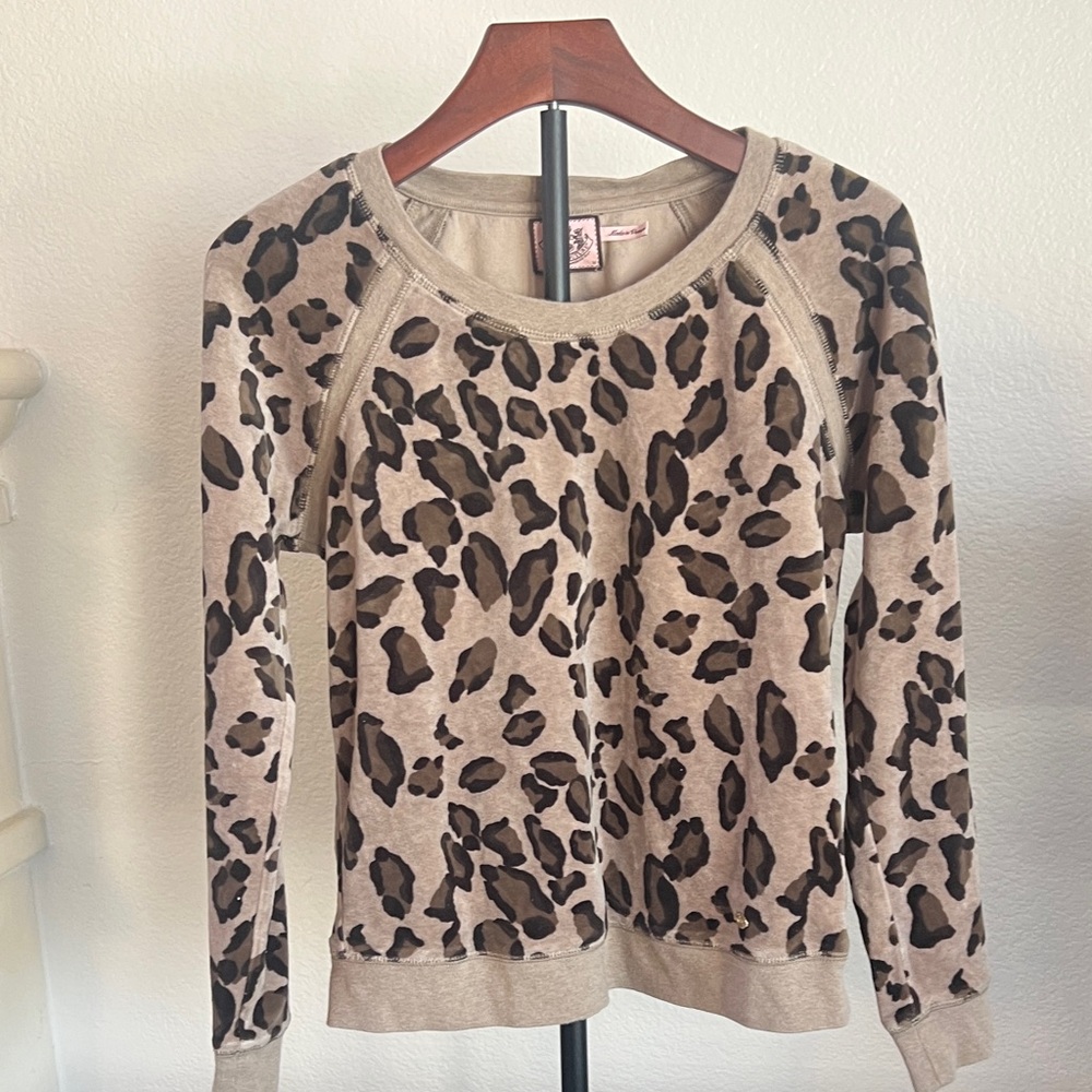 Juicy Couture velour Leopard Print Crewneck Taupe/Black